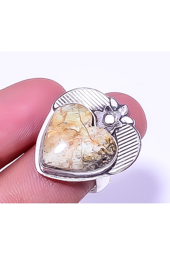 Heart - Chrome Chalcedony - Zimbabwe 925 Sterling Silver Ring Adjustable (R36), Gemstone Silver Jewelry, New Year Sale, Valentin's Day Gift