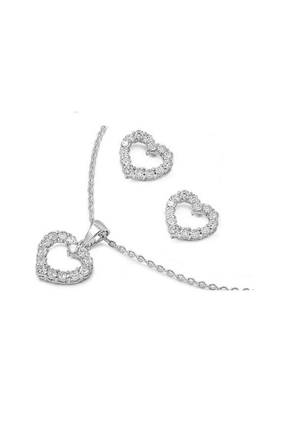 Heart Clear Cubic Zirconia Matching Set Sterling Silver