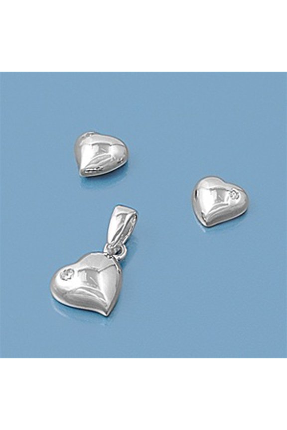 Heart Clear Cubic Zirconia Matching Set Sterling Silver