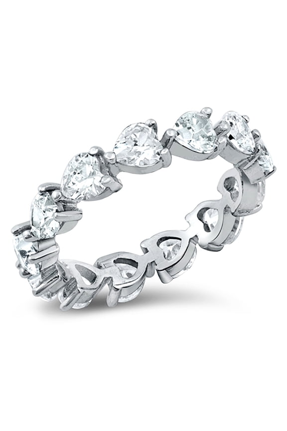 Heart Clear Cubic Zirconia Stones Eternity Ring Sterling Silver Size 7