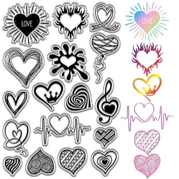 Heart Clear Stamps Valentine's Day Rubber Stamps Vintage PVC Reusable Background Postmark Transparent Silicone Stamp Seals DIY