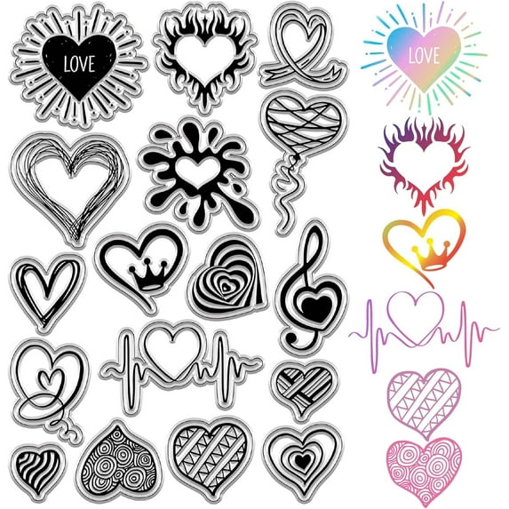 Heart Clear Stamps Valentine's Day Rubber Stamps Vintage PVC Reusable Background Postmark Transparent Silicone Stamp Seals for Journaling Card Making DIY Scrapbooking Film Frame for DIY