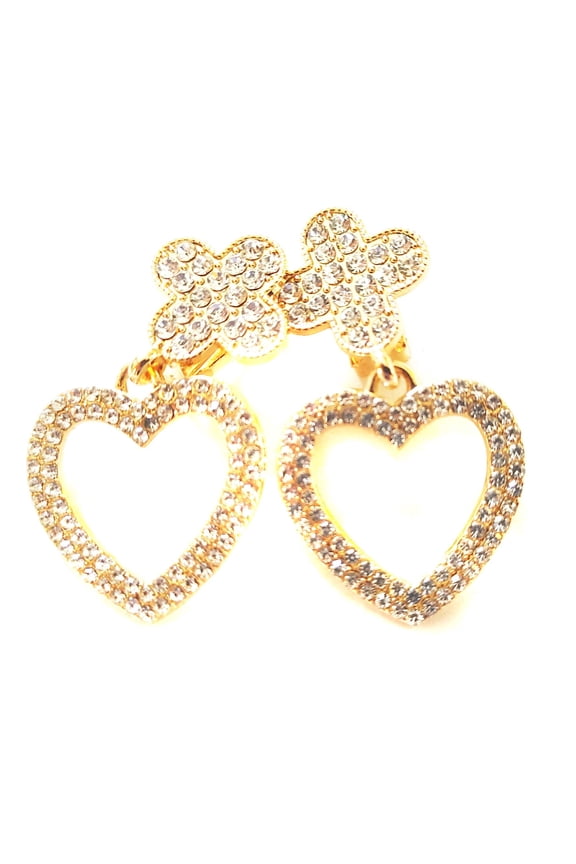 Heart Clip-on Earrings Gold Tone 2 inch Crystal Heart Earrings
