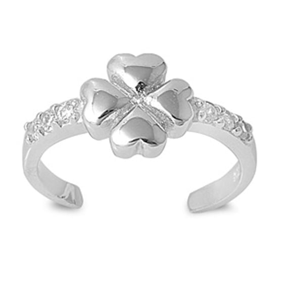 Heart Clover Clear Cubic Zirconia .925 Sterling Silver Toe Ring Jewelry Female Unisex