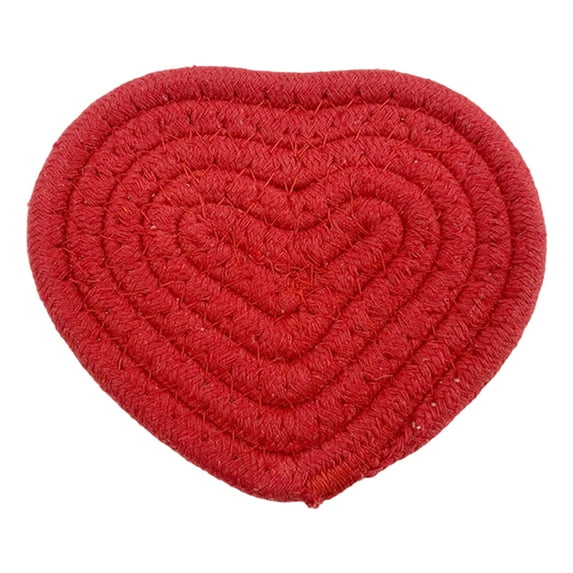 Heart Coasters, Handmade Braided Cotton Cute Coasters with Holder, Drink Accessories for Home Restaurant Tea Coffee Bar Decoration, 5X4In (1Pcs) Red