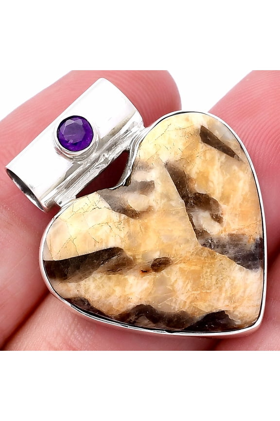 Heart - Cobra Jasper & Amethyst 925 Sterling Silver Pendant Jewelry P-1300 SDP145403