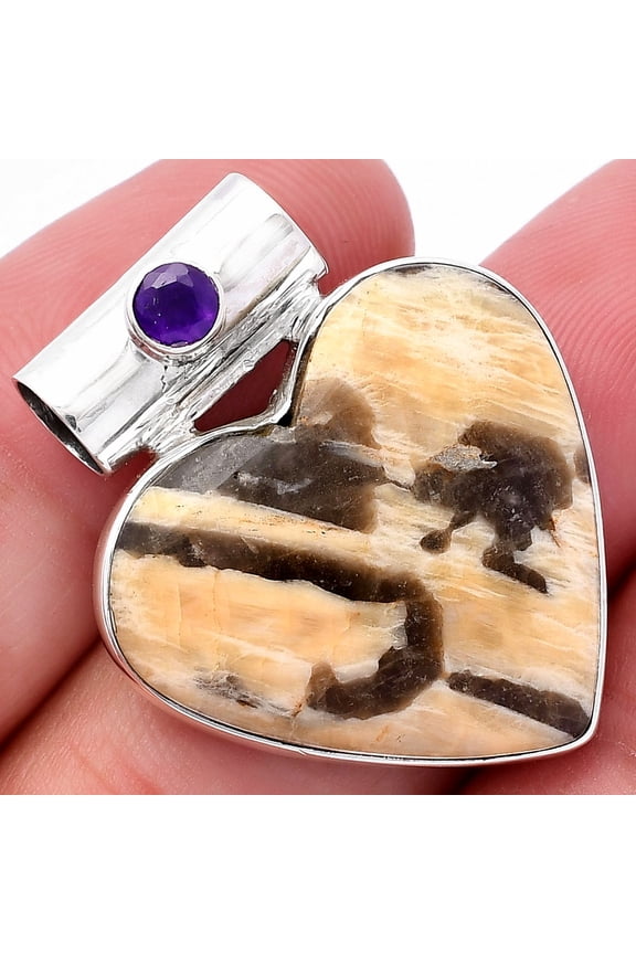Heart - Cobra Jasper & Amethyst 925 Sterling Silver Pendant Jewelry P-1300 SDP145454