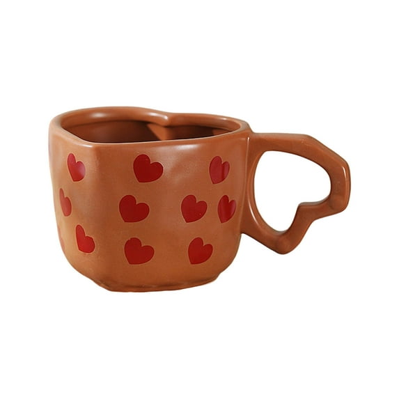 Heart Coffee Mug - 12 oz Ceramics Mugs with Colorful Hearts, Holiday,Valentineâs Gift for Loved Ones(Brown)