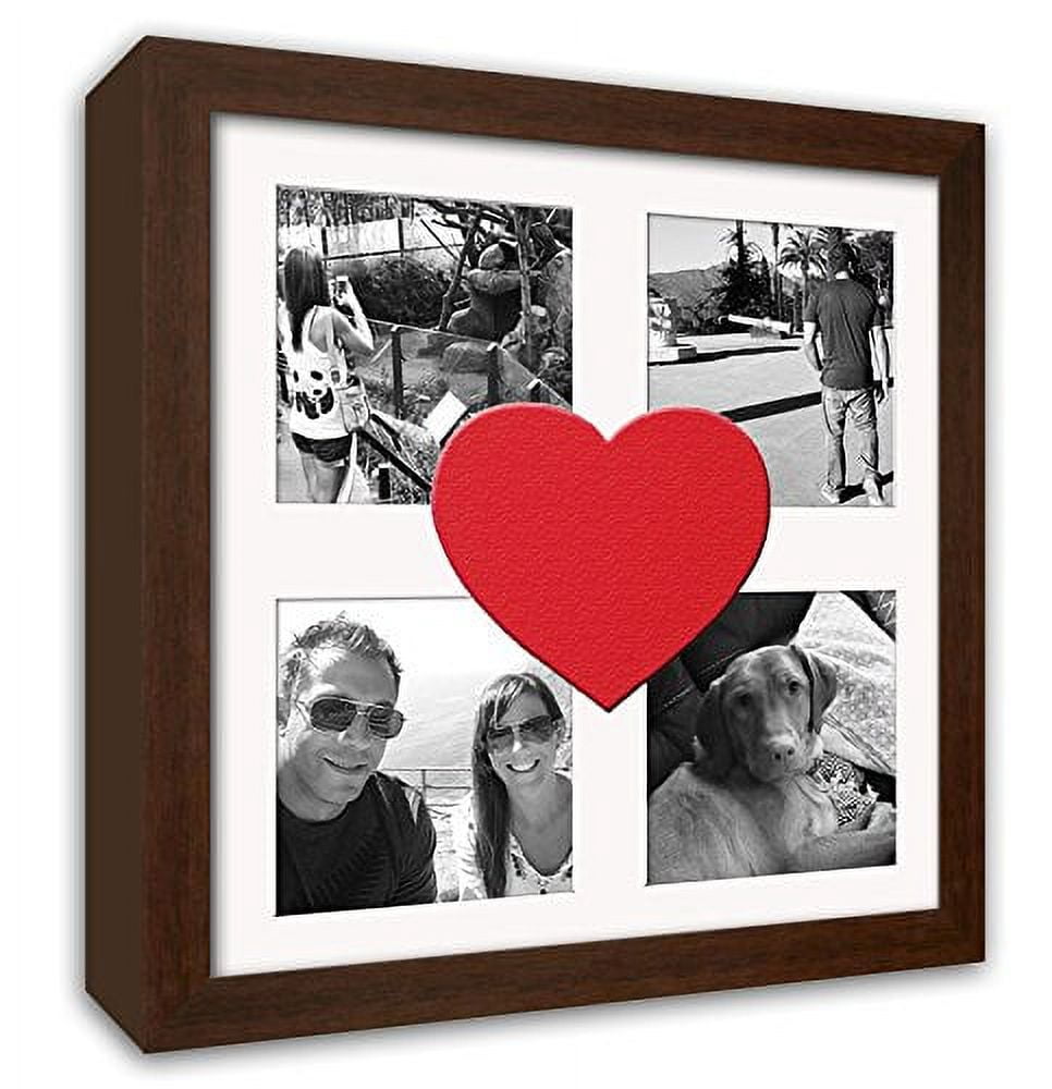 Heart Collage Brown Wood Picture Frame With Heart Mat for Four 4x4 ...