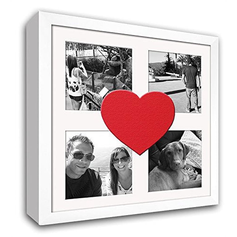 Heart Collage White Wood Picture Frame With Heart Mat for Four 4x4