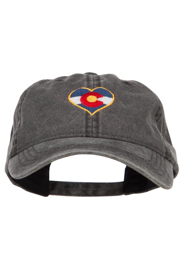 Heart Colorado Flag Embroidered Washed Cap - Black OSFM