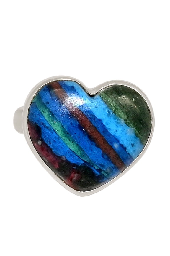 Heart - Composite Rainbow Calsilica 925 Silver Ring Jewelry s.6 ALLR-30259