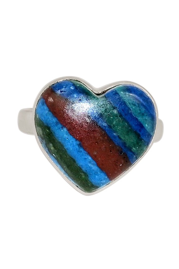 Heart - Composite Rainbow Calsilica 925 Silver Ring Jewelry s.7 ALLR-30258