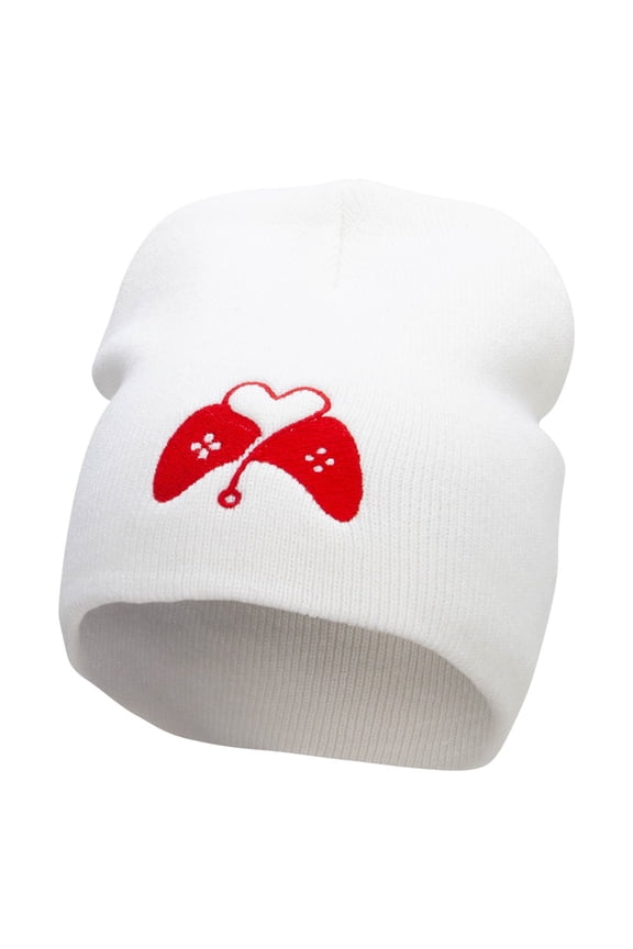 Heart Controler Embroidered 8 Inch Short Beanie - White OSFM