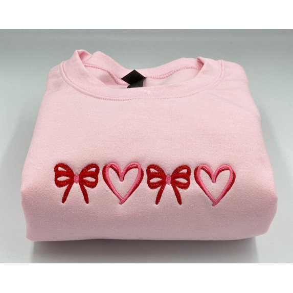 Heart Coquette Bow Embroidered Shirt, Cute Heart Hoodie Sweatshirt, Heart Embroidered Sweatshirt, Mother's Day Gift