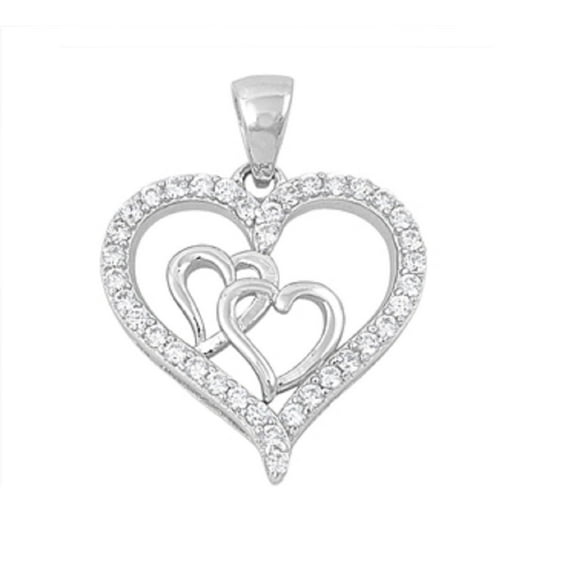 Heart Couplet Cubic Zirconia Pendant Sterling Silver