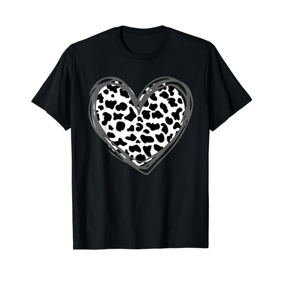 Heart Cow Pattern for Cow Lover T-Shirt Black Tee