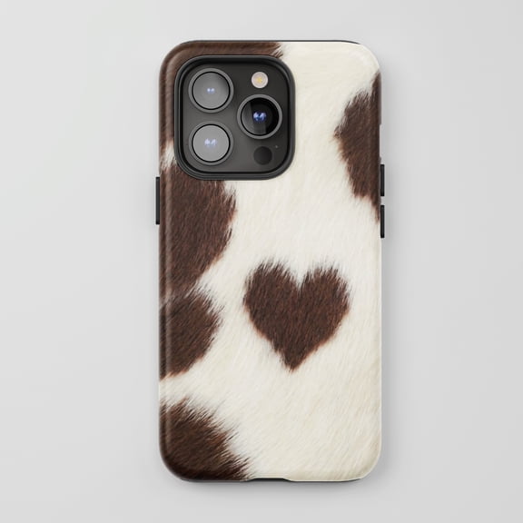 Heart Cow Print For iPhone Protective Phone Case Western Aesthetic Brown White