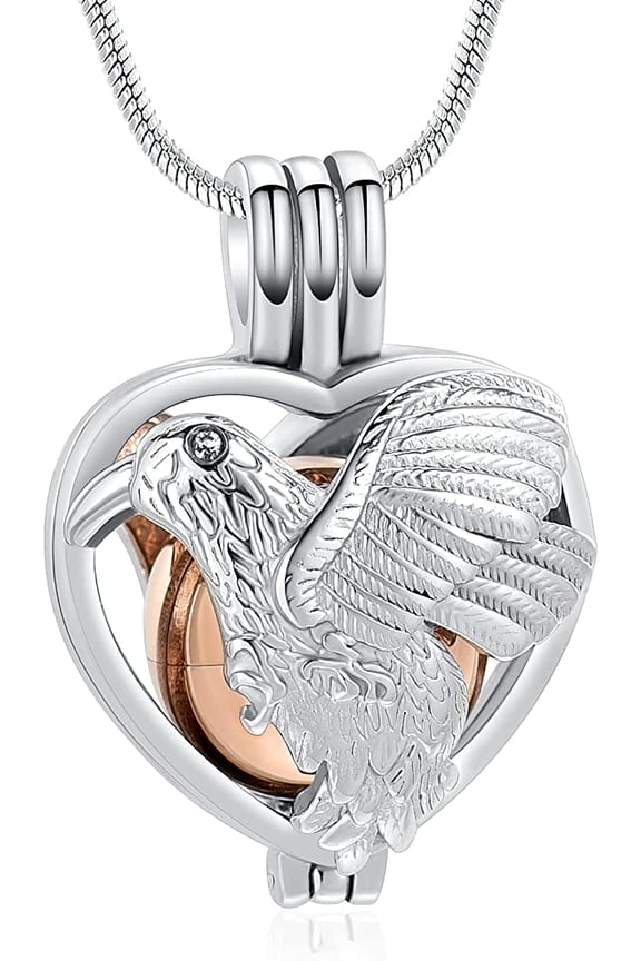 Heart Cremation Jewelry for Ashes - Eagle Urn Necklace for Ashes Cremation Jewelry for Ashes with Hollow Mini Ball for Ashes Grandma Grandpa Mom Dad Papa Nana Brother Sister