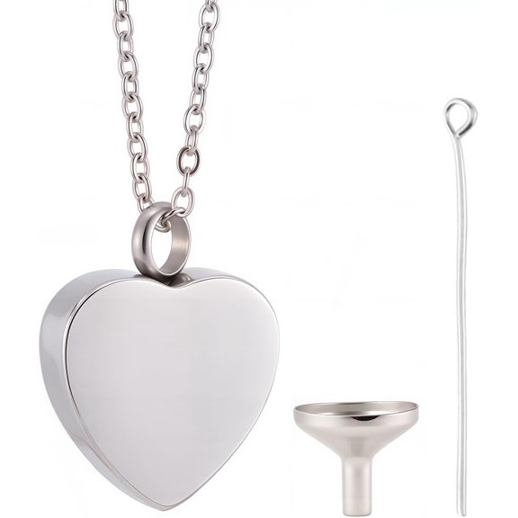 Heart Cremation Jewelry for Ashes Urn Necklace Keepsake Cremation Jewelry Mini Stainless Steel Silver Memorial Urns Pendant with Funnel Pin for Bereavement Family Friends 2x2.6cm