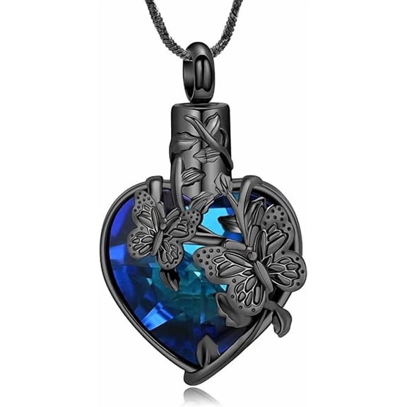 Heart Cremation Jewelry Butterfly Urn Necklace Ashes Birthstone Heart Keepsake Urn Pendant Necklace for Ashes Memorial Ashes Locket for Women Men