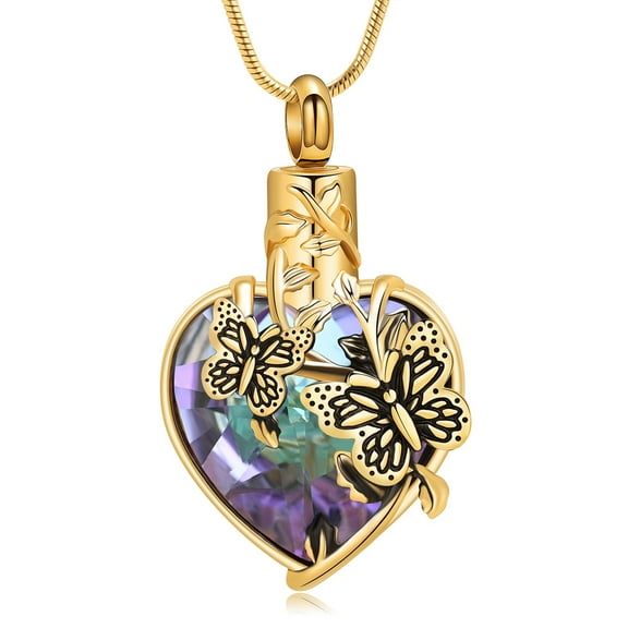 Heart Cremation Jewelry Crystal Butterfly Urn Necklace for Ashes Heart Remembrance Condolence Gift For Women Memorial Human Female Ash Holder Necklace