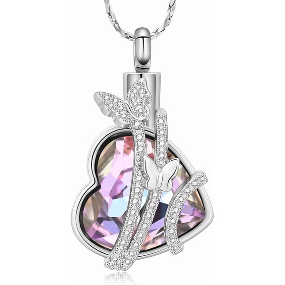 Heart Cremation Jewelry for Ashes Butterfly Urn Necklace for Ashes Keepsake Crystal Memorial Pendant Human Pet Ash Holder Gift A Loss of Loved Ones