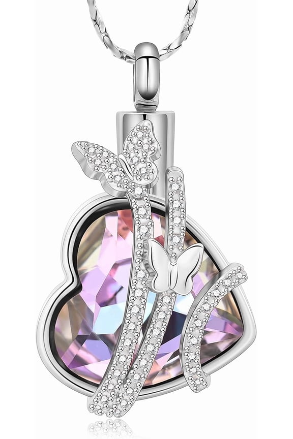 Heart Cremation Jewelry for Ashes Butterfly Urn Necklace for Ashes Keepsake Crystal Memorial Pendant Human Pet Ash Holder Gift A Loss of Loved Ones