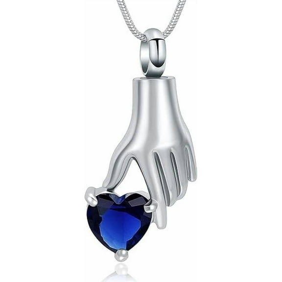 Heart Cremation Jewelry for Ashes Finger Heart Inlay Gemstone Urn Necklace Keepsake Memorial for Women Men