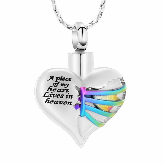 Heart Cremation Jewelry for Ashes Holder Urn Necklace for Loved One-A Piece of My Heart Lives in Heaven-Rainbow