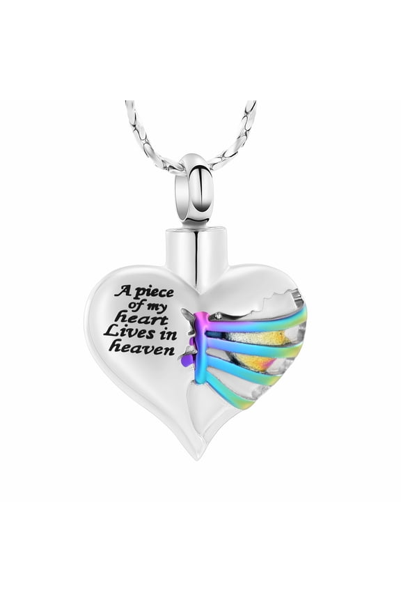 Heart Cremation Jewelry for Ashes Holder Urn Necklace for Loved One-A Piece of My Heart Lives in Heaven-Rainbow