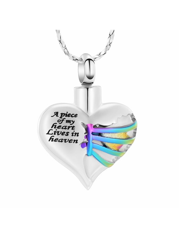 Heart Cremation Jewelry for Ashes Holder Urn Necklace for Loved One-A Piece of My Heart Lives in Heaven-Rainbow