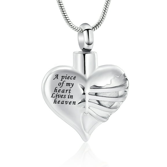 Heart Urn Necklace for  Human Ashes Stainless Steel Pet Memorial Cremation Jewelry  W/ Funnel Filler Memorial Jewelry Gifts for Men Women -A Piece of My Heart Lives in Heaven