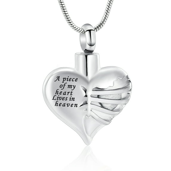 Heart Urn Necklace for Human Ashes Stainless Steel Pet Memorial Cremation Jewelry W/ Funnel Filler Memorial Jewelry Gifts for Men Women -A Piece of My Heart Lives in Heaven