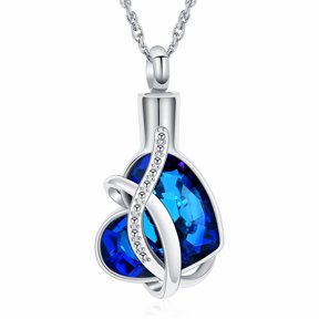 Heart Cremation Jewelry for Ashes Pendant - Simulated Birthstone Urn Necklace Mini Keepsake Cremation Keepsake Ashes Memorial Necklace for Women