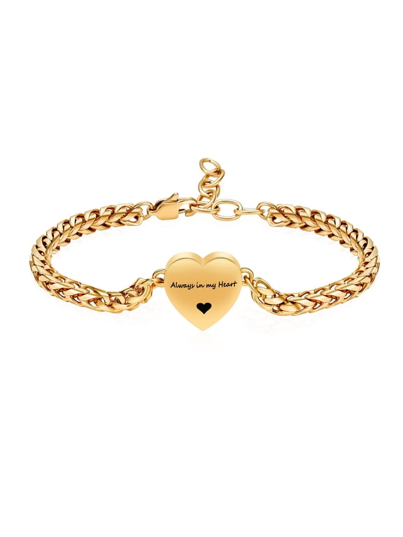 Heart Cremation Memorial Urn Bracelet for Ashes for Women Stainless Steel Adjustable Keepsake Bangle