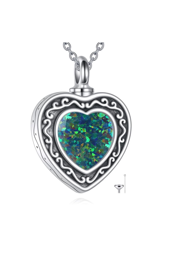 Heart Cremation Necklace for Ashes 925 Sterling Silver Blue and Green Opal Urn Keepsake Necklace Always in My Heart Memorial Jewelry for Women