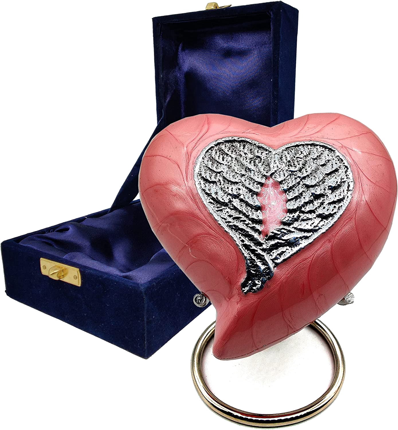 Heart Cremation Pink Urn for Human Ashes Adult | Funeral Decorative Angel Wings Urn for Women and Men Carefully Handcrafted Keepsake Cremation Heart Shaped Urn Comes with Stand & Gift Box (Pink)