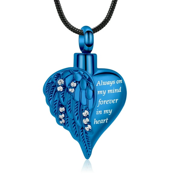 Heart Cremation Urn Necklace Human Ashes Jewelry for Women Men Engraved Wings Memorial Pendant Necklace Gift for Family Members