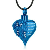 Heart Cremation Urn Necklace Human Ashes Jewelry for Women Men Engraved Wings Memorial Pendant Necklace Gift for Family Members