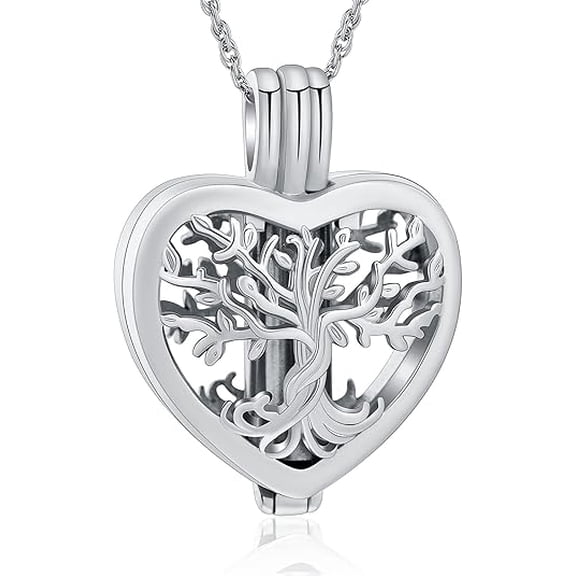 Heart Cremation Urn Necklace for Ashes of Loved One Tree of Life Heart Memorial Ash Pendant Funeral Keepsake Jewelry for Women Men Memorial Jewelry