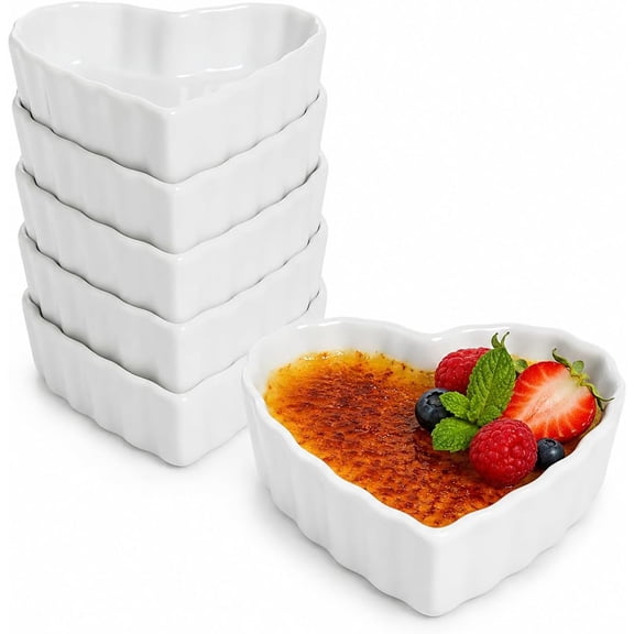Heart Creme Brulee Dishes, 5-Inch, Fine Porcelain, Set Of 6