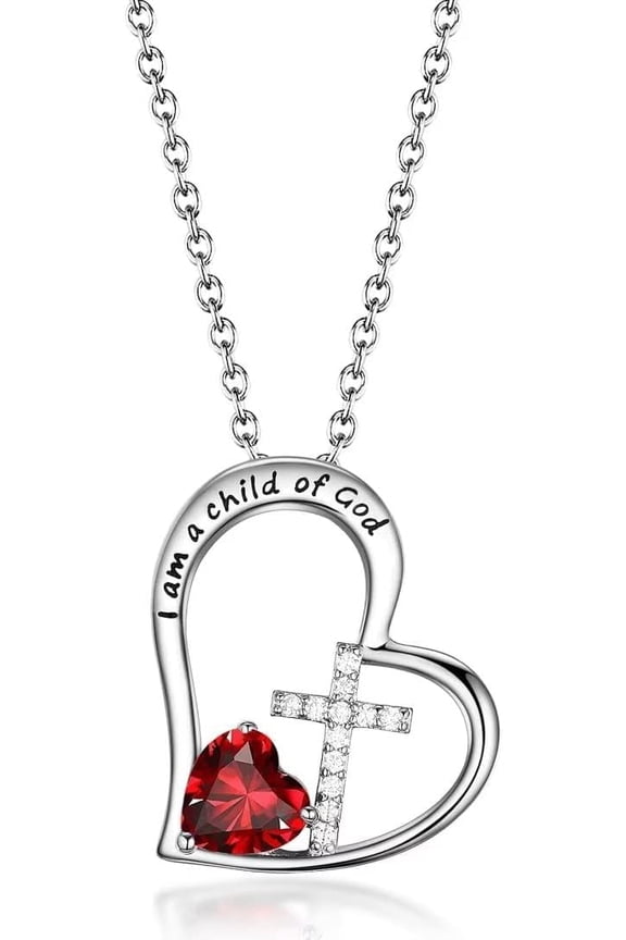 Heart Cross Birthstone Necklace for Women Baptism Gift First Communion Gift Easter Birthday Gift Christmas Gift