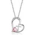 thumbnail image 1 of Gioobbt Heart Cross Birthstone Pendant Necklace for Women, Baptism, First Communion, Easter, Birthday, Christmas, 1 of 5