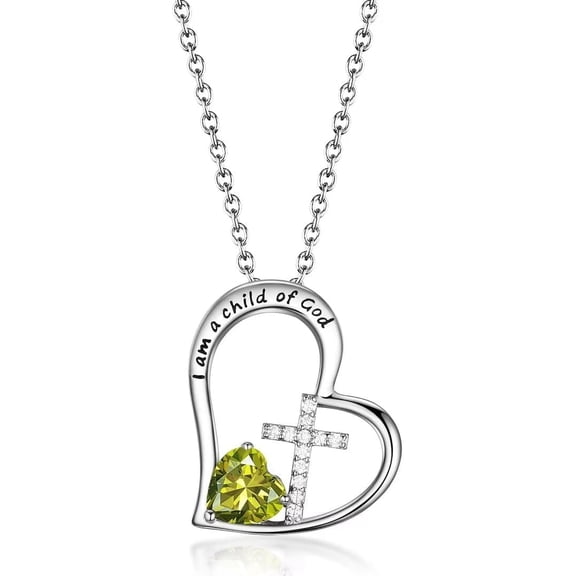 Gioobbt Heart Cross Birthstone Necklace for Women, Baptism and First Communion Gift