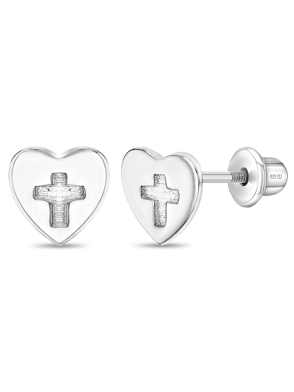 Heart & Cross Cutout Baby / Toddler / Kids Earrings Screw Back Sterling