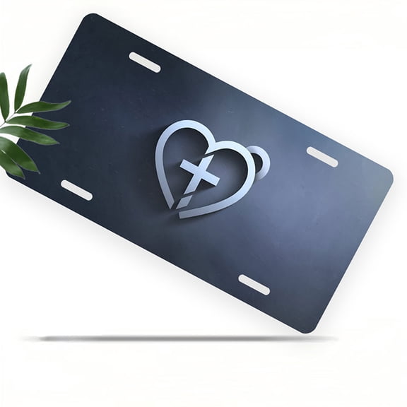 Heart with Cross Front License Plate, Metal License Plate, Funny Standard Plates Personalized Novelty Decorative For Men/Women/Boys/Girls Car 6×12 Inch