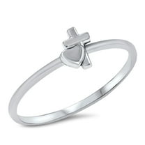 Heart Cross High Polish Dainty Ring .925 Sterling Silver Band Jewelry Female Male Unisex Size 5