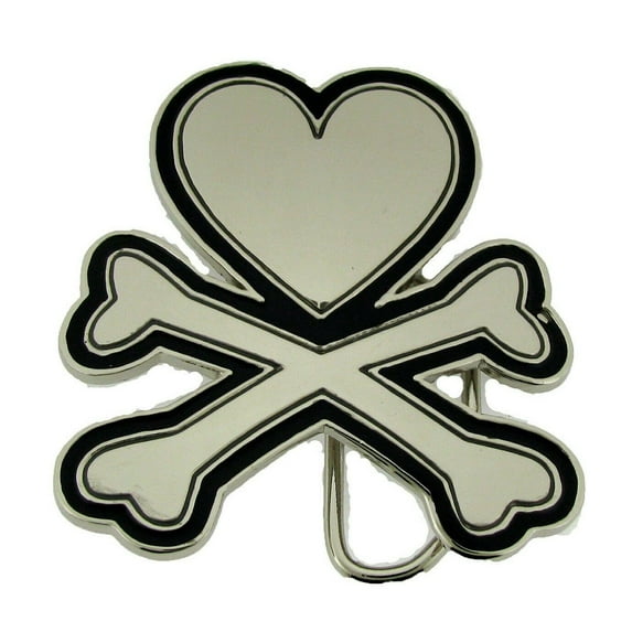 Heart Crossed Bones Belt Buckle Tattoo Gothic Silver Chrome Men Women Fashion