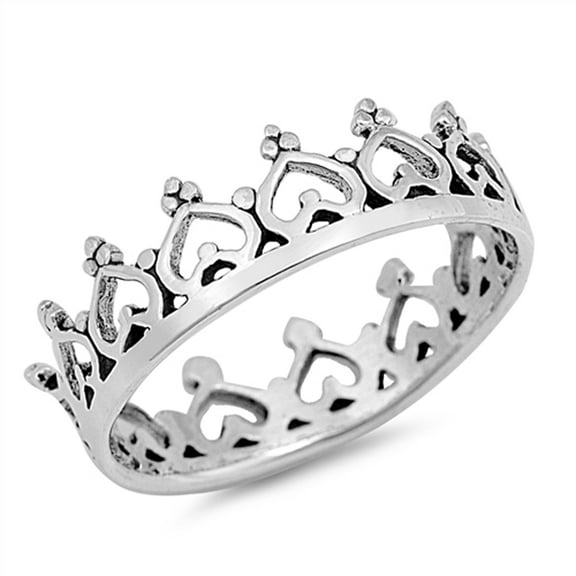 Heart Crown King Princess Ring .925 Sterling Silver Tiara Band Jewelry Female Male Unisex Size 10